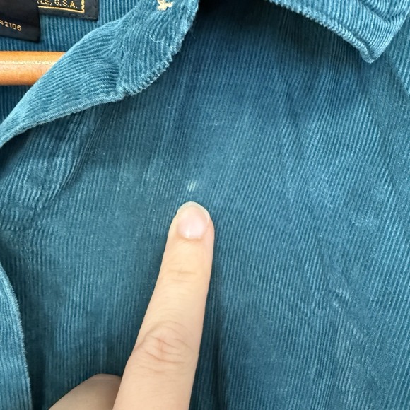 Vtg Eddie Bauer Teal Blue Large Petite Corduroy Button Up Dress Preppy Academia - Picture 4 of 8